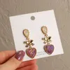 Ear Cuff Bowknot Heart Resin Earrings Korean Classic Style Golden Peach Heart Stud Earrings For Woman Jewelry Valentines Day present 230426