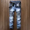 New Fashion Vintage Moto Biker Jeans Men Hip Hop Streetwear Ripped Denim Pants Trousers Zipper Male Slim Fit Clothes