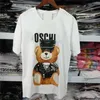 Bear cartoon printed T-shirt loose casual cute design new High street trend boys and girls summer crew-neck short sleeves Neck Short Sleeve Cotton Breathable