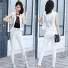 Pants Streetwear Denim Suit Female2022 Spring Summer New White Jeans Elastic Sequined Flower Vest Waistcoat+Trousers Tide High Quality
