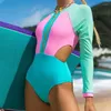 Kvinnors badkläder Bikinis Set One Piece Surfing Swimsuit For Women Sexig Swimming Patchwork Långärmad bad