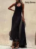 Women's Swimwear Summer Beach Clothes 2023 Fringe Tassel Knitted Cover Up Coverups Wear Sexy Vestidos Hollow Out Robe Long Dress Slit 230426
