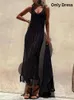 Traje de baño para mujer Ropa de playa de verano 2023 Flecos Borla de punto Cubrir encubrimientos Use Vestidos Sexy Hollow Out Robe Vestido largo Slit 230426