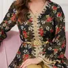 Roupas étnicas elegantes vestidos femininos casuais abayas for women muçulmana 2 peças conjuntos de renda de guipure impressa floral