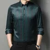 Camisas casuais masculinas em camisa elástica listrada lomg-manga para homens magro ajuste formal liso suave rugas roupas de designer livre