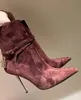 Luxe Winter Merk Hangslot Enkellaarsjes Vrouwen Metalen Naaldhak Zwart Wit Kalfsleer Sleutelslot Boot Party Bruiloft Dame laarsjes EU35-43 Met Doos