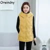 Vests Orwindny Warm Pleated Vest Coat Women Autumn Winter Hooded Waistcoat Snow Wear 5XL Jacket Sleeveless