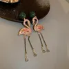 Stud Fyuan Pink Birds Crystal örhängen för kvinnor Bijoux Long Tassel Dangle Statement Smycken 231127