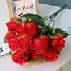 Fleurs décoratives Rose Rose Soie Bouquet Artificielle DIY Mariée Mariage Décoration De La Maison Faux