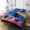 Ensembles de literie Sunset Beach Palmier Ensemble de literie Été Tropical Bord de mer Housse de couette Double Violet Ensemble de lit Reine King Size Chambre Décor Maison 230427