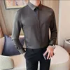 Мужские повседневные рубашки, однотонная рубашка высокого качества для мужчин, длинное деловое вечернее платье, приталенная блузка-смокинг для вечеринок, 2023
