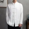 Men's Casual Shirts Men Autumn Shirt Traditional Chinese Style Mandarin Collar With Long Sleeves Pockets Classic Tai Chi Uniform