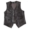 Gilets pour hommes Vintage gilet en cuir véritable West Cowboy véritable vestes sans manches hommes gilet en peau de vache XL 2XL