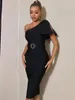 Freizeitkleider Seamyla One Shoulder Black Bow Damen Bodycon Verbandkleid Outfits Sommer Diamanten Schärpen Promi Abend Party Club