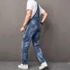 Salopette in denim moda jeans da uomo con tute hip-hop patchwork High Street pantaloni con bretelle rattoppati per uomo