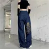 Mäns jeans American Retro Street Loose Brodered Straight-ben Jeans Women 2021 Ny casual all-match High-midjig moppande bredbensbyxor T231127