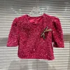 Women's T Shirts High Fashion Luxury Celebrity Pin Full Sequins Shiny Bubble Sleeve Bow Sweet T-Shirt Short Blouses 2023
