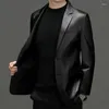 Men's Suits 2024 Autumn And Winter Business Slimming Trend Italian Style Fashion Solid Color Leisure Leather Cotton Sheepskin Coat