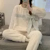 Pijamas de pelúcia para mulheres do sono feminino Jacquard no inverno