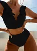 Women's Swimwear Riseado High Waist Bikinis Ruffle Swimsuit 2023 Sexy Plunging Swimwear Women Bathing Suit Summer Beachwear New P230426