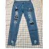 Men's Jeans Men Stretchy Ripped Skinny Biker Embroidery Print Destroyed Hole Taped Slim Fit Denim Scratched High Quality Jean