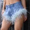 Femmes Shorts plume Patchwork Denim femmes été Sexy haute rue piste Jean femme gland ourlet irrégulier Jean court 230426