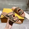 Sommer Flache Hausschuhe Frauen Designer Slider Mode Doppelschnalle Echtes Leder Solide Plateau Sandalen Männer Slides Schuhe