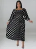 Kleider in Übergröße A-Linie 4XL 5XL Polka Dot Langarm Grün Hohe Taille Plissee Bürodame Abendveranstaltung Midi-Outfits für Frauen