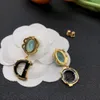 Vintage Court Style Earrings Letters Light Blue Big Gems Asymmetric Black Gold Edge Earrings Silver Pin Earrings Party Gift
