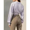 Blouses feminina Purple plissou-se de manga comprida camisa feminina Design de outono feminino Slim-deco