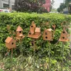 Bo Garden Bird House With Pole Metal Bird Feeders Garden Stakes Bird House For Courtyard Backyard Patio Outdoor Garden Decoration