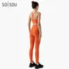 Yoga Outfit SOISOU Nylon Yoga Vêtements Gym Fitness Leggings Soutien-Gorge De Sport Ensembles Courts Taille Haute Élastique Femmes Vêtements 3 Types 12 Couleurs P230504