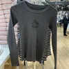 Koszulka damska anioł haftowe żebrowane koszulki kobiety retro streetwear bawełniany okrągły szyję T-koszulka Kobieta jesień słodkie eleganckie topy 230427