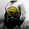 T-shirt męski T-shirt Casual Long Rleeve w stylu motocyklowym zużyty nadruk