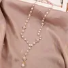 Chokers Korean Fashion Pearl Long Double Layer Pendant Necklace Sweater Chain Accessories 231127