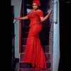 Sukienki imprezowe Nigeria Aso Ebi Red Lace Plus African Mermaid Prom Formalne okazje suknie ślubne z koralikami 2024