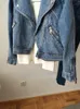 سترات نسائية Ftlzz Spring Autumn Women عارضات راكب الدراجات النارية Moto Denim سيدة عتيقة طية صدر السترة سستة صلبة اللون القصيرة رعاة البقر معطف 231127