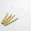 Pulling Needle Loop Threader Wooden Handle needles for micro bead human hair hair extensions tools in stock LL