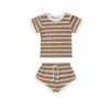 Clothing Sets 1pcs Custom Label Summer Newborn Infant Boys Girls Short Sleeve Stripe Top 100%cotton Baby Clothes