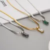 Strands Strings Vinagte Squares Crystal Pendant Necklace for Women Zircon Gold Color Stainless Steel Choker Snake Chain on Neck Jewelry 230426