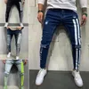 Herren Jeans Mode Hip Hop Arbeitshose Slim Bedruckt Biker Zerrissene Herren Lochwäsche Skinny Gestreifter Reißverschluss Europäische Große Größe