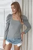 T-shirts Femmes Slim Haute Qualité Chemise Plaine Femmes Coton Élastique Basic Col Carré Femelle Casual Tops À Manches Longues Sexy Mince Vêtements1