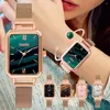 Zegarek na rękę prostokąt sdotter kobiety Watch 2 szt. Zestaw Bransoletka Rose Gold Ladies Mesh Magnetyczne luksusowe proste stalowe zegarki żeńskie