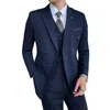 Herrdräkter (Blazer Vest Pants) Fashion Boutique Striped Casual Business Suit High-End Brand Formal Groom Wedding Dress Tuxedo