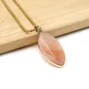 Pendant Necklaces Natural Stone Oval Pink Aventurine Obsidian Amazonite Rose Quartz Necklace Stainless Steel Chain For Women Jewelry Gifts