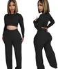 Pantalon de deux pièces pour femmes Winter Fitness 2 Set Femmes Lounge Wear Long Crop Top Top Wide Jam Jams Cousizes Jogging Femme