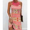 Spring And Summer Ethnic Dress Style Positioning Printed Mesh Sleeveless Casual