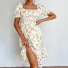 Casual Dresses Summer Girls Floral Print Dress Retro Puff Sleeve Short Sexy Women Elegant Bohemian Ruffled Flower Large Size XXL