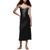 Casual klänningar Kvinnor Temperament Silkeslen Slip Dress Leisure Style Solid Color V-Neck ihålig ut ärmlös rygglös smal lång kjol