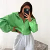 Giacche da donna Autunno retrò colore verde Zip Up Felpe con cappuccio corte Donna Harajuku Versione coreana Felpe con cappuccio a maniche lunghe